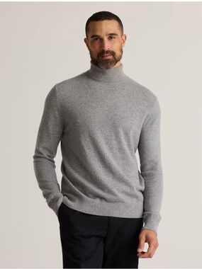 Quince Men's Mongolian Cashmere Turtleneck Sweater, Heather Gray, Size Large